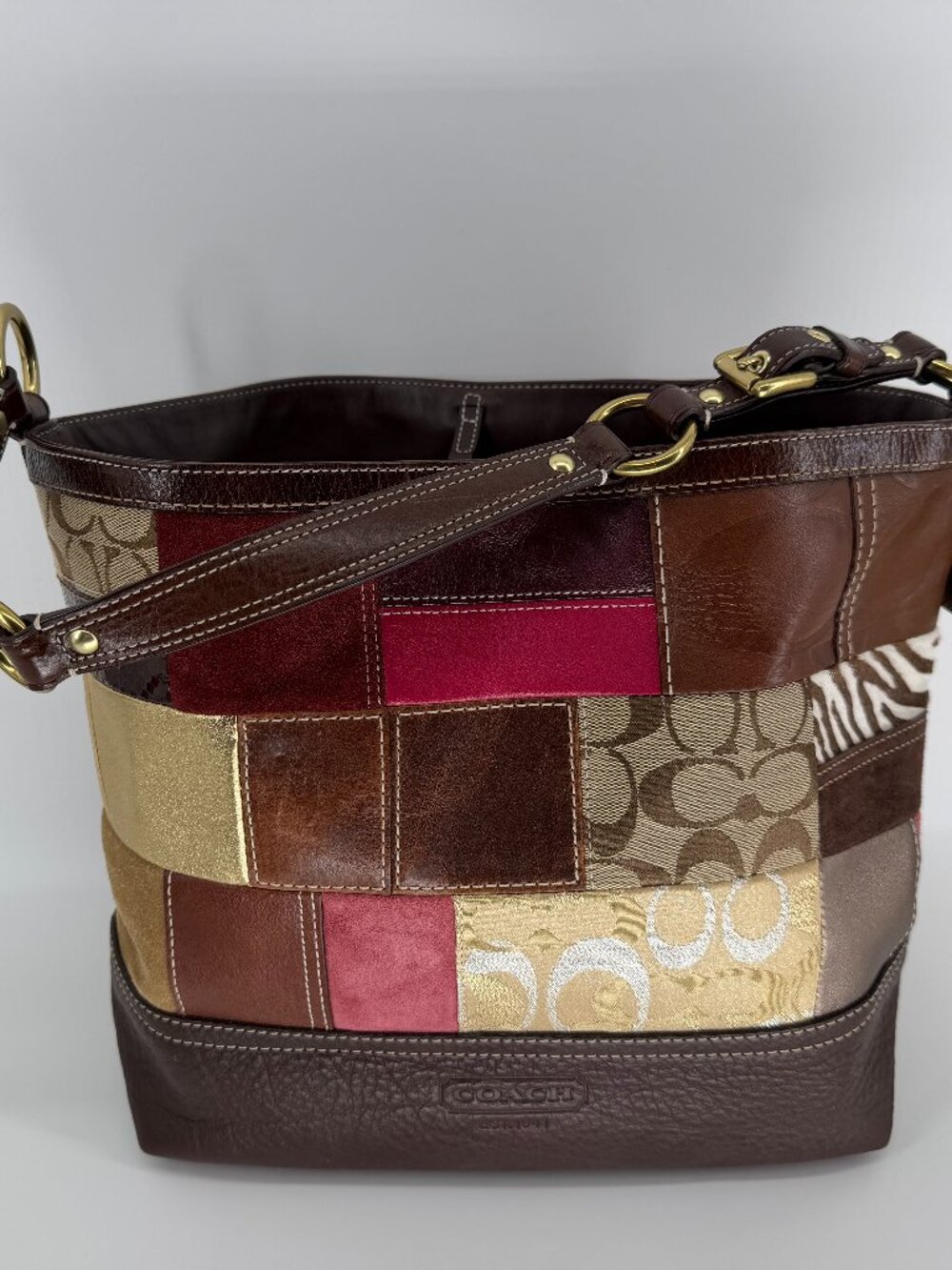 Vintage Y2K COACH 10434 Holiday Patchwork Bag Leather Suede Signature 2006